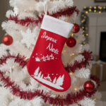 Botte de Noël rouge et blanche "Joyeux Noël": décoration sapin