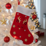 Chaussette de Noël décorative avec motif renne.