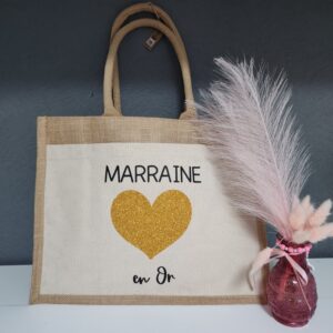 Cabas personnalisé « Marraine en or » – Cadeau original pour marraine