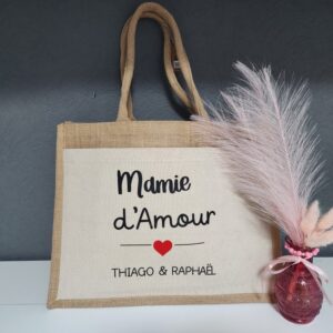 Cabas personnalisé Mamie d'amour – Cadeau avec prénoms des petits-enfants