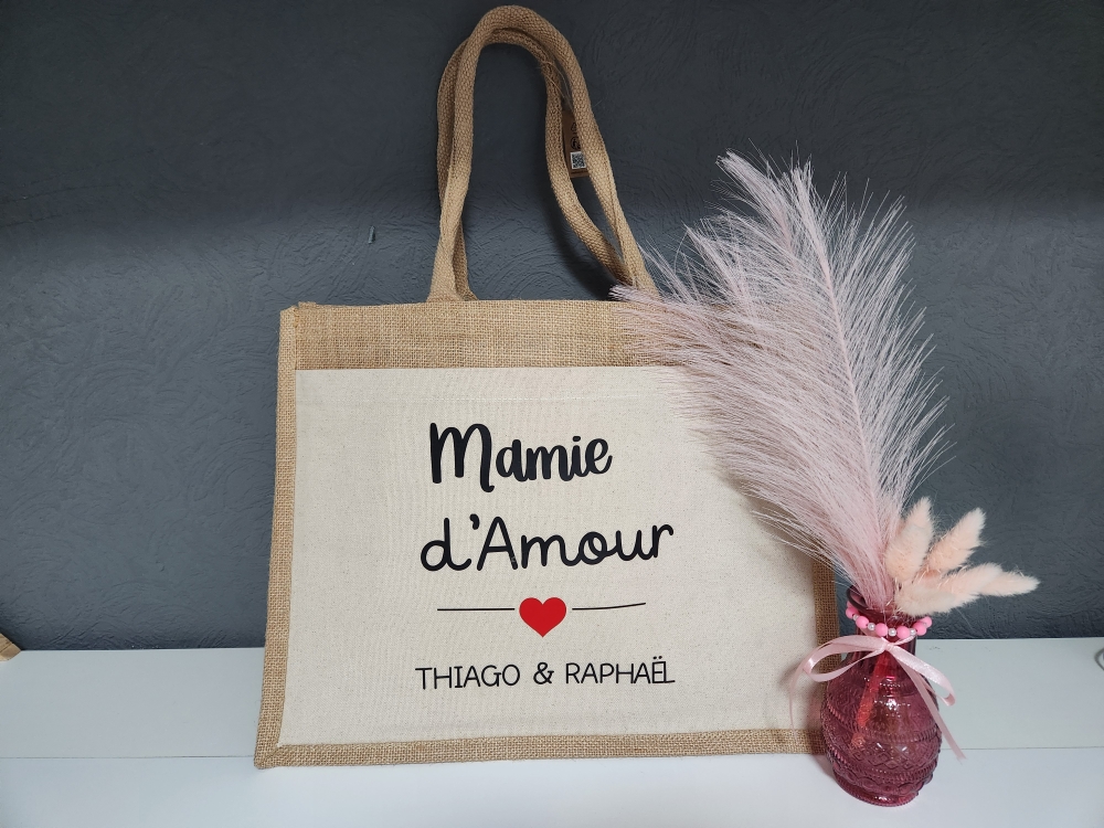 Cabas personnalisé Mamie d'amour – Cadeau avec prénoms des petits-enfants