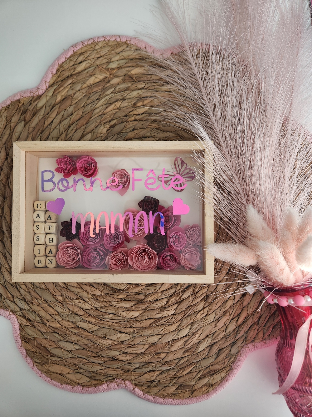 Cadre Fête des Mères personnalisé – Bonne Fête Maman en fleurs papier – Image 4