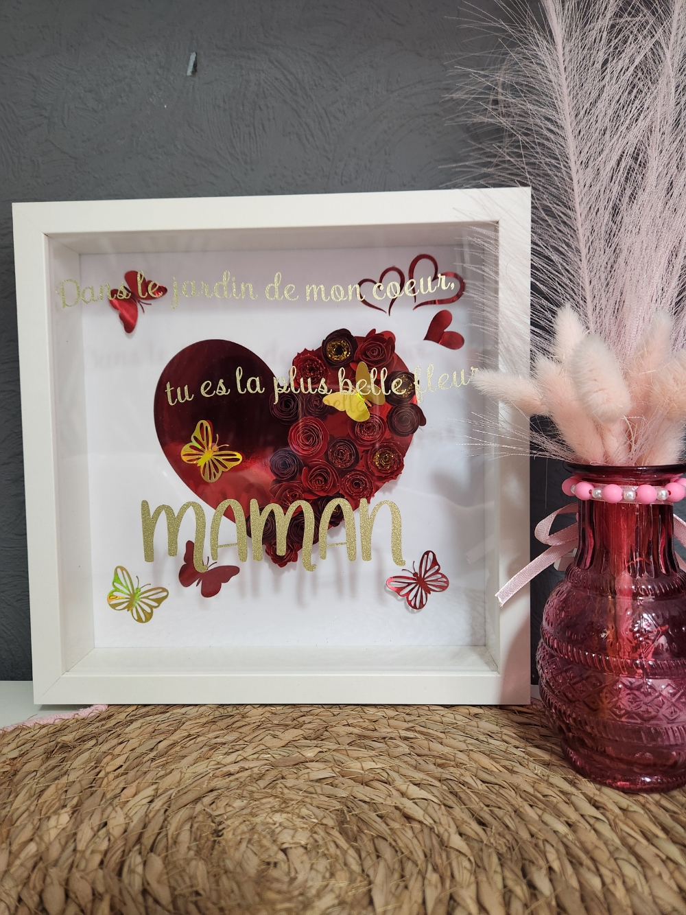 Cadre Maman personnalisé en fleurs rouges – Cadeau fête des mères – Image 2