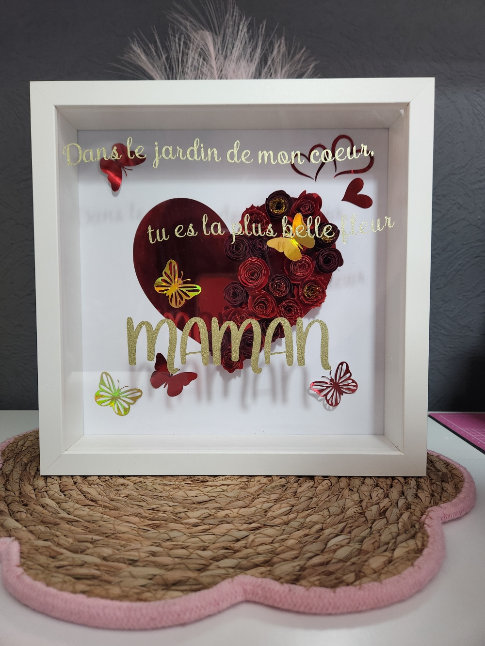 Cadre Maman personnalisé en fleurs rouges – Cadeau fête des mères