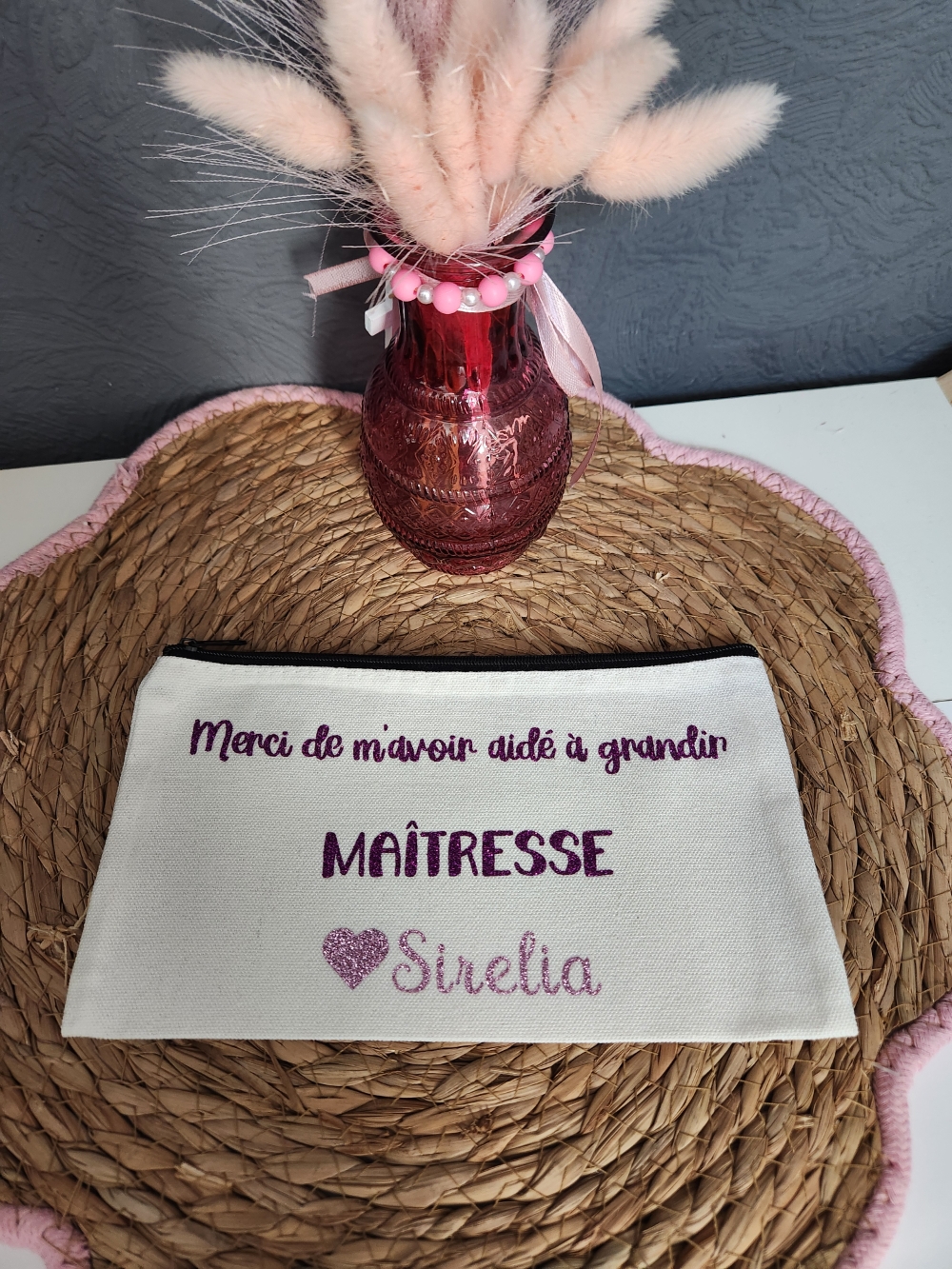 Pochette maîtresse personnalisée – merci de m’avoir aidé à grandir - Cadeau fin d’année scolaire